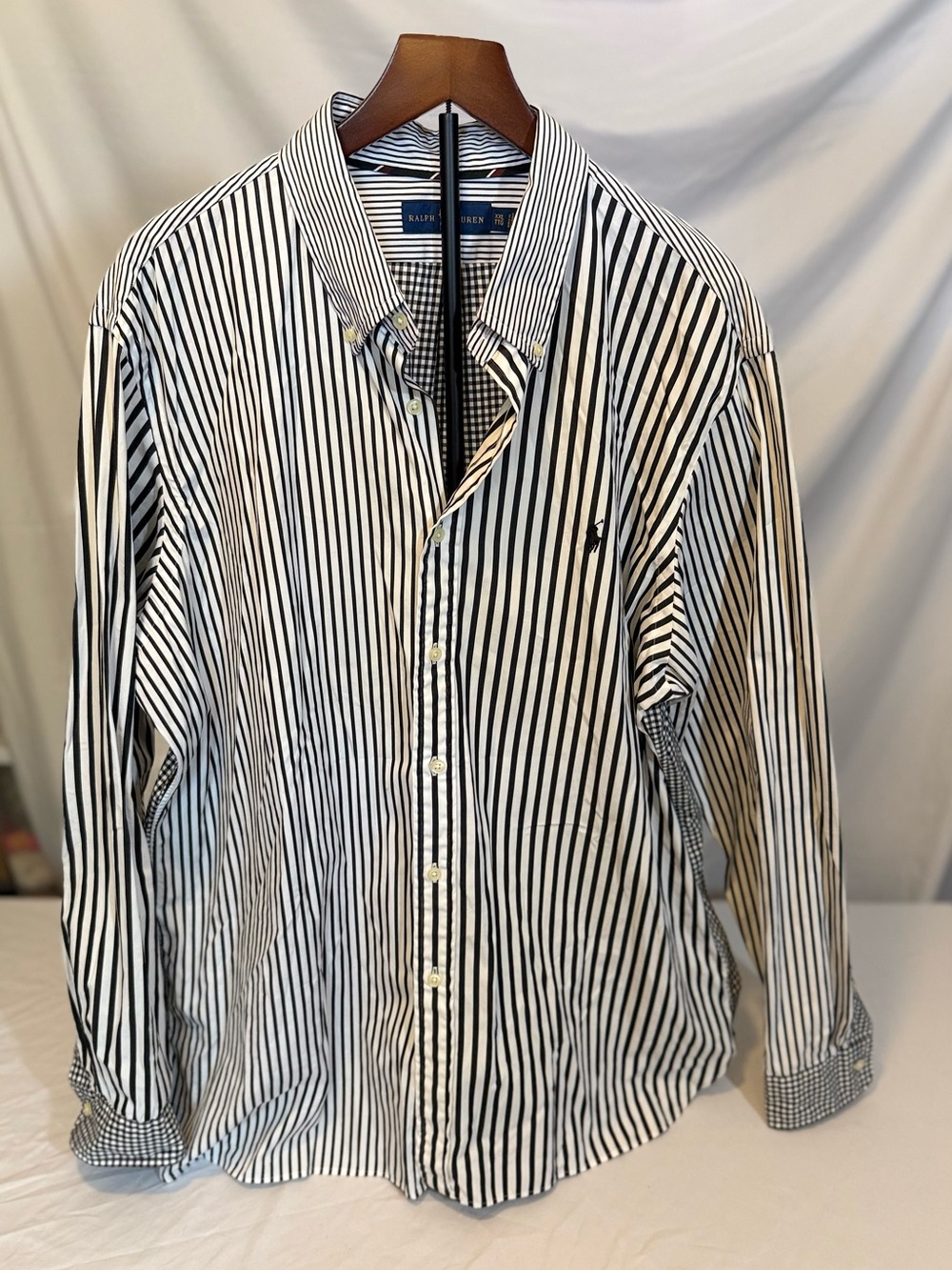 Ralph Lauren Polo Men’s Navy & White Stripe and Gingham Button‑Down XXL (HH25)